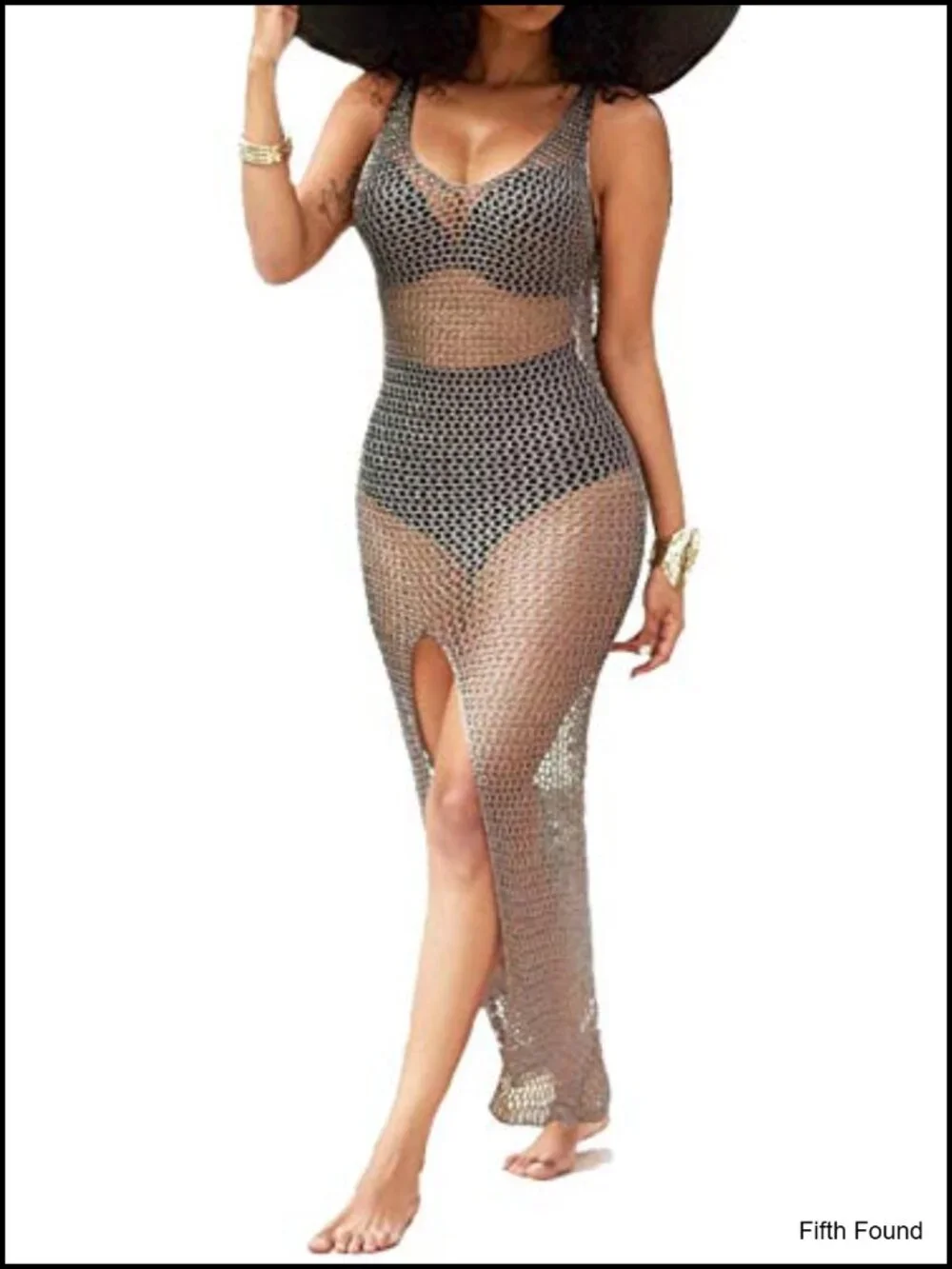 Scoop Neck Crochet Swim Cover Up Split Bathing Suit